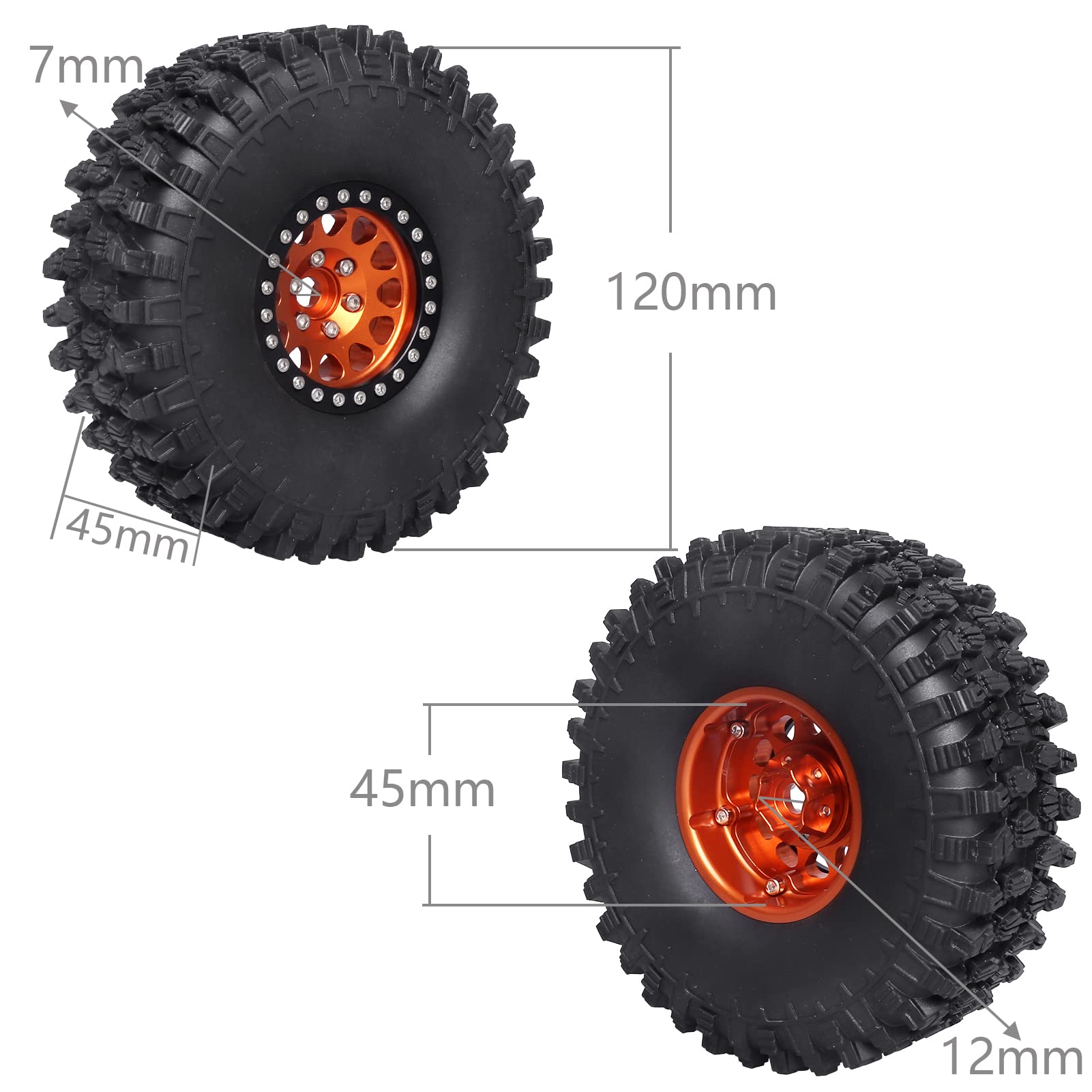 HobbyPark 1.9 Beadlock Wheels and Tires 120mm / 4.72inch Height